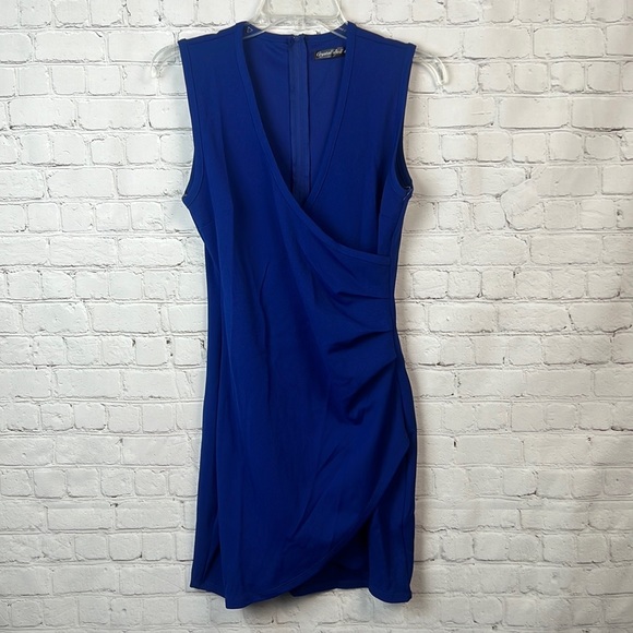Crystal Doll Royal Blue Faux Wrap Dress Juniors Size7 - Picture 2 of 5